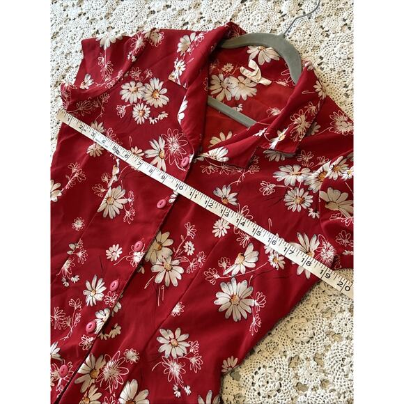 Vtg 90s Y2K Red White Daisy Button From Shirt Dress Sz 7 S - Picture 6 of 7